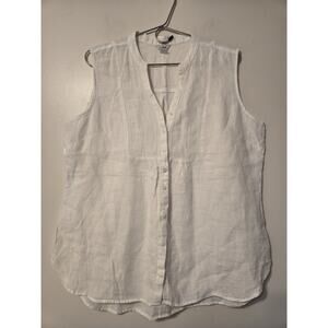 L.L. Bean Butter White Sleeveless V Neck 100% Linen Blouse Sz L Quite Luxury